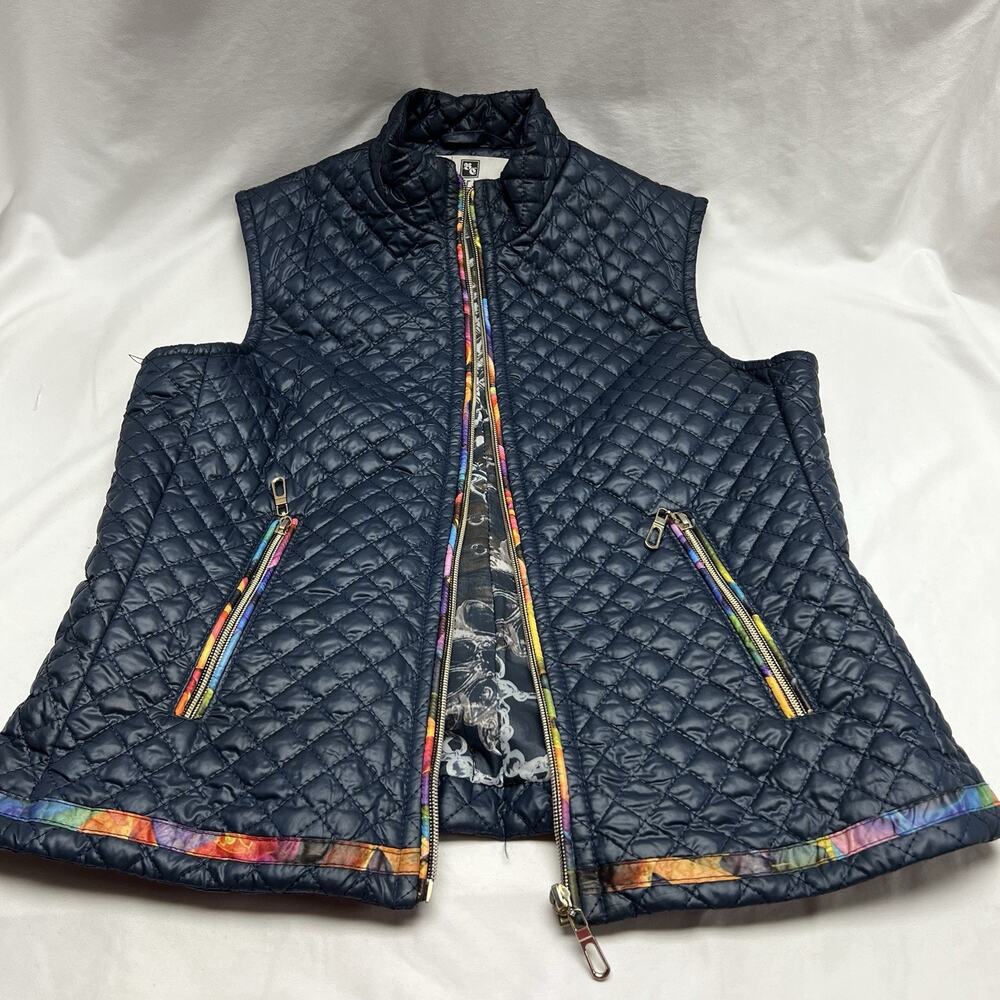 BC Freewill Cropped Micro Puffer Jacket & Vest Size Small Navy Bright Floral - Picture 7 of 12